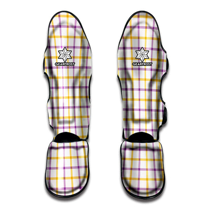 Yellow And Purple Tattersall Print Muay Thai Shin Guard