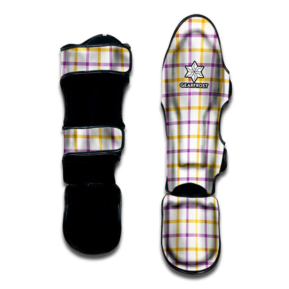 Yellow And Purple Tattersall Print Muay Thai Shin Guard