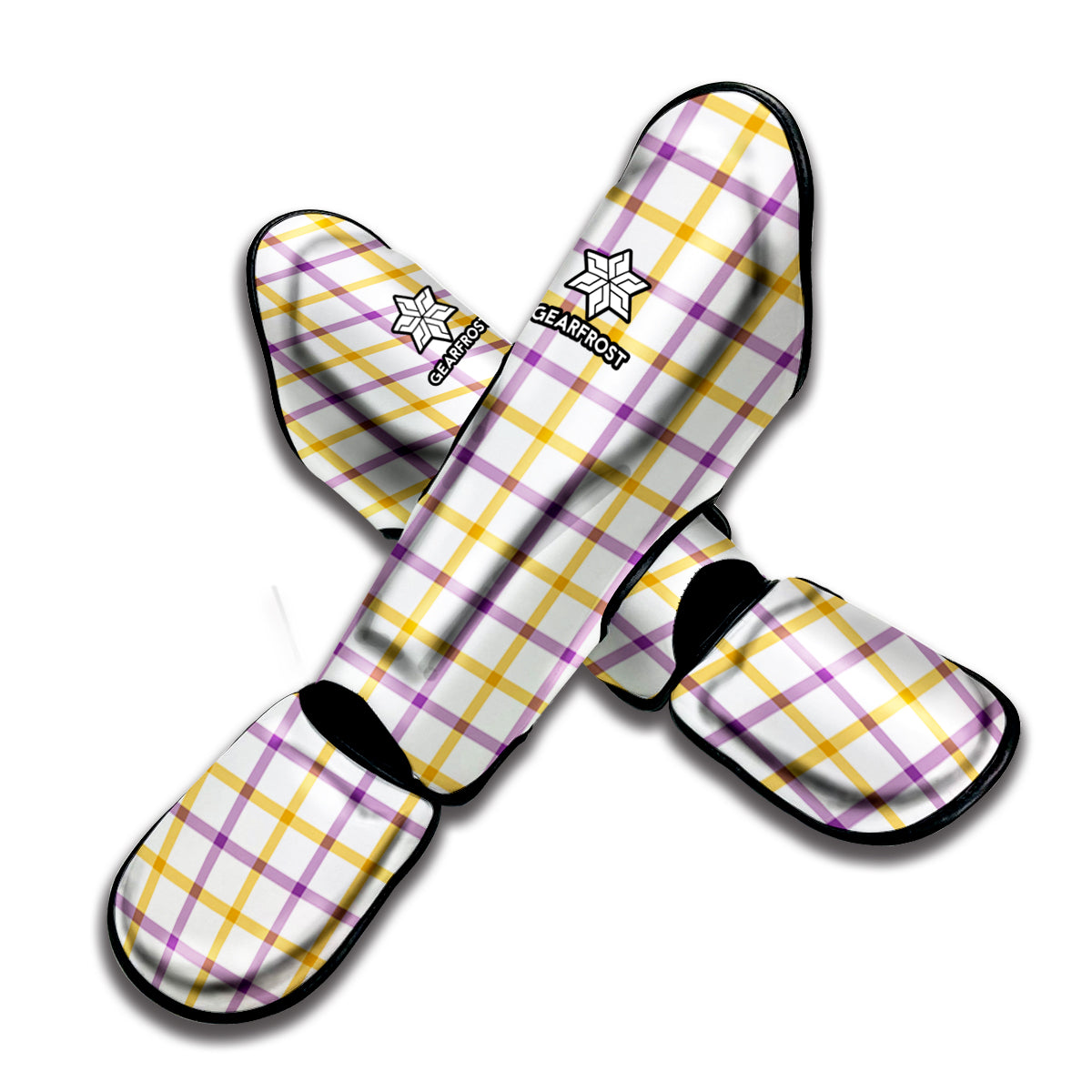 Yellow And Purple Tattersall Print Muay Thai Shin Guard