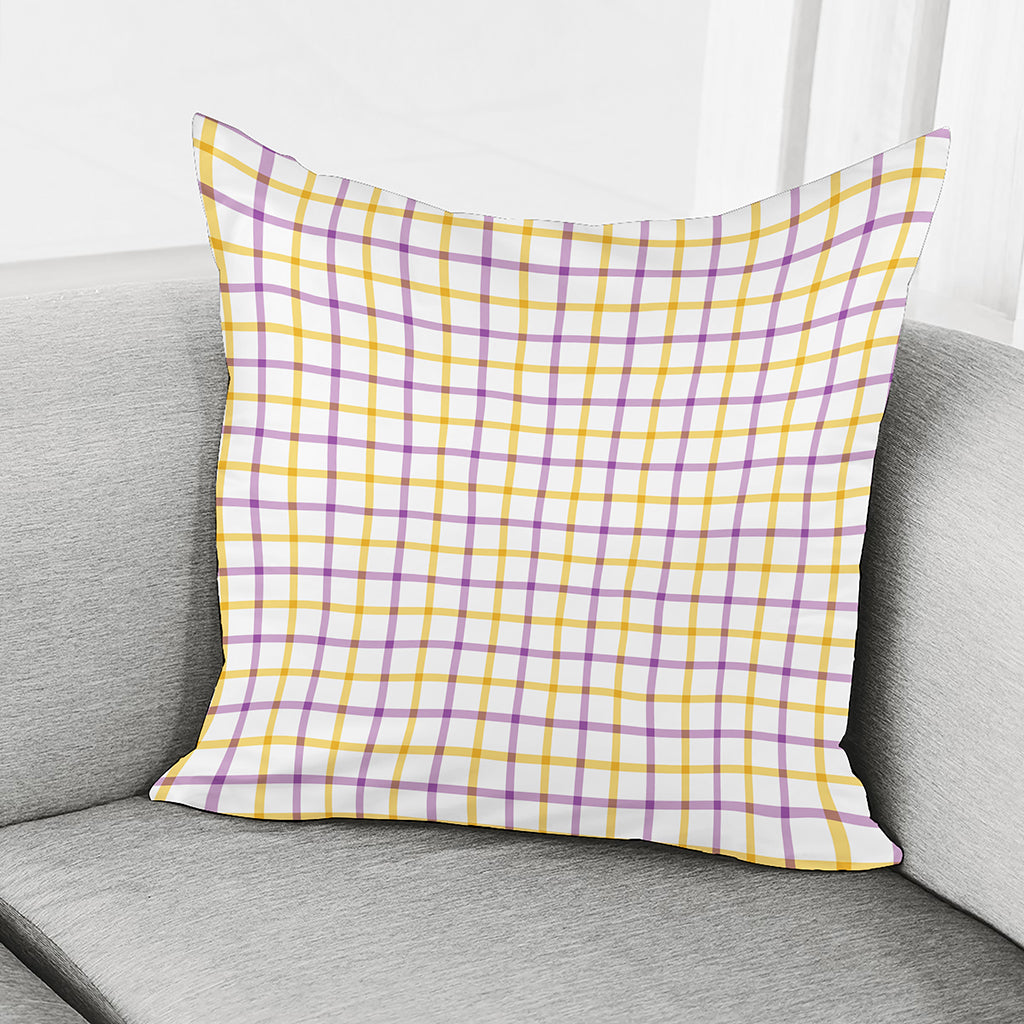 Yellow And Purple Tattersall Print Pillow Cover