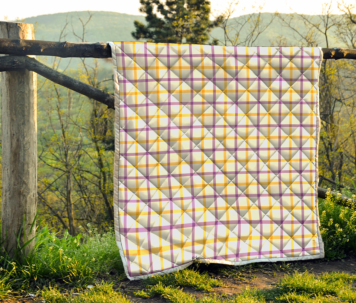 Yellow And Purple Tattersall Print Quilt