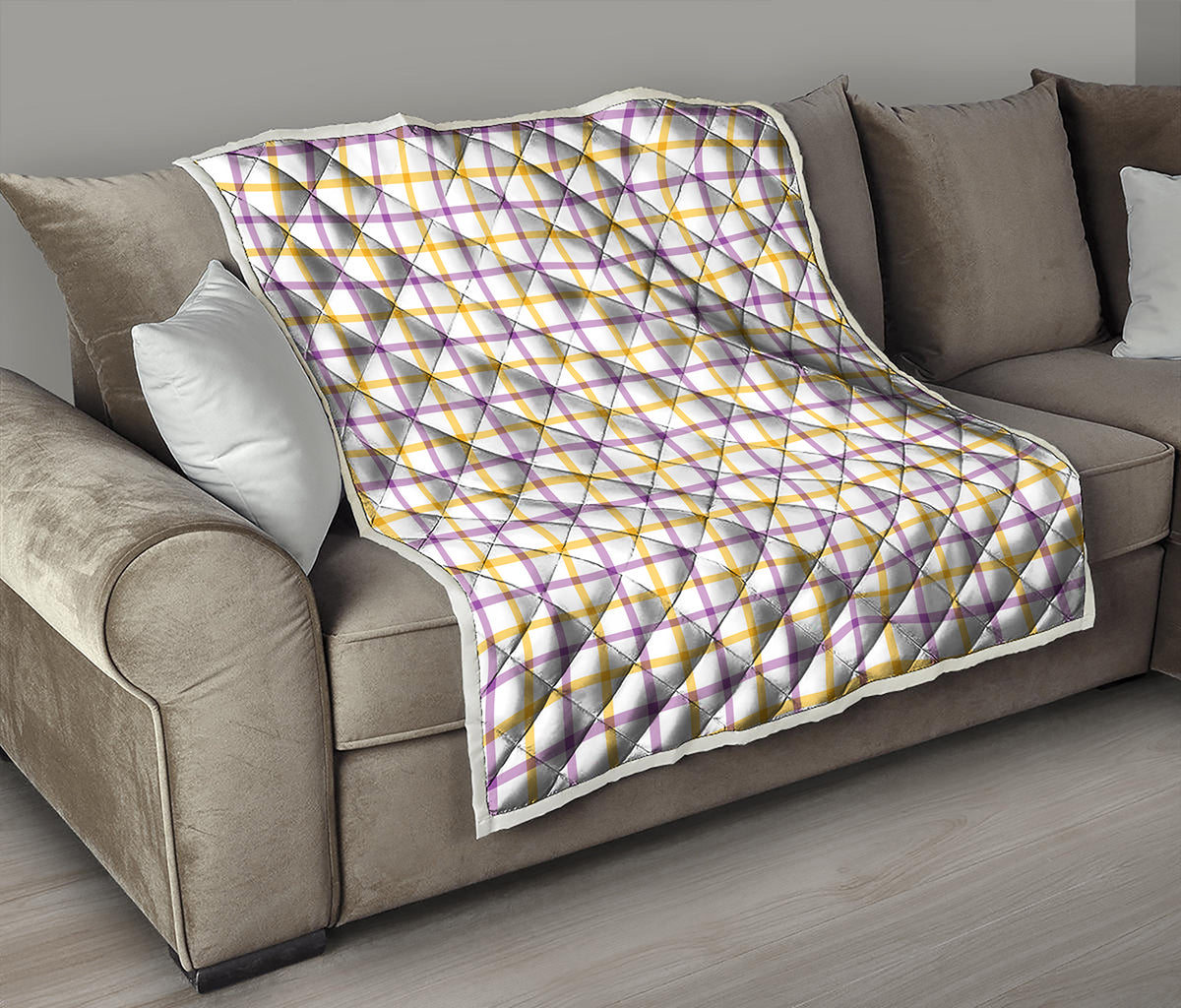 Yellow And Purple Tattersall Print Quilt