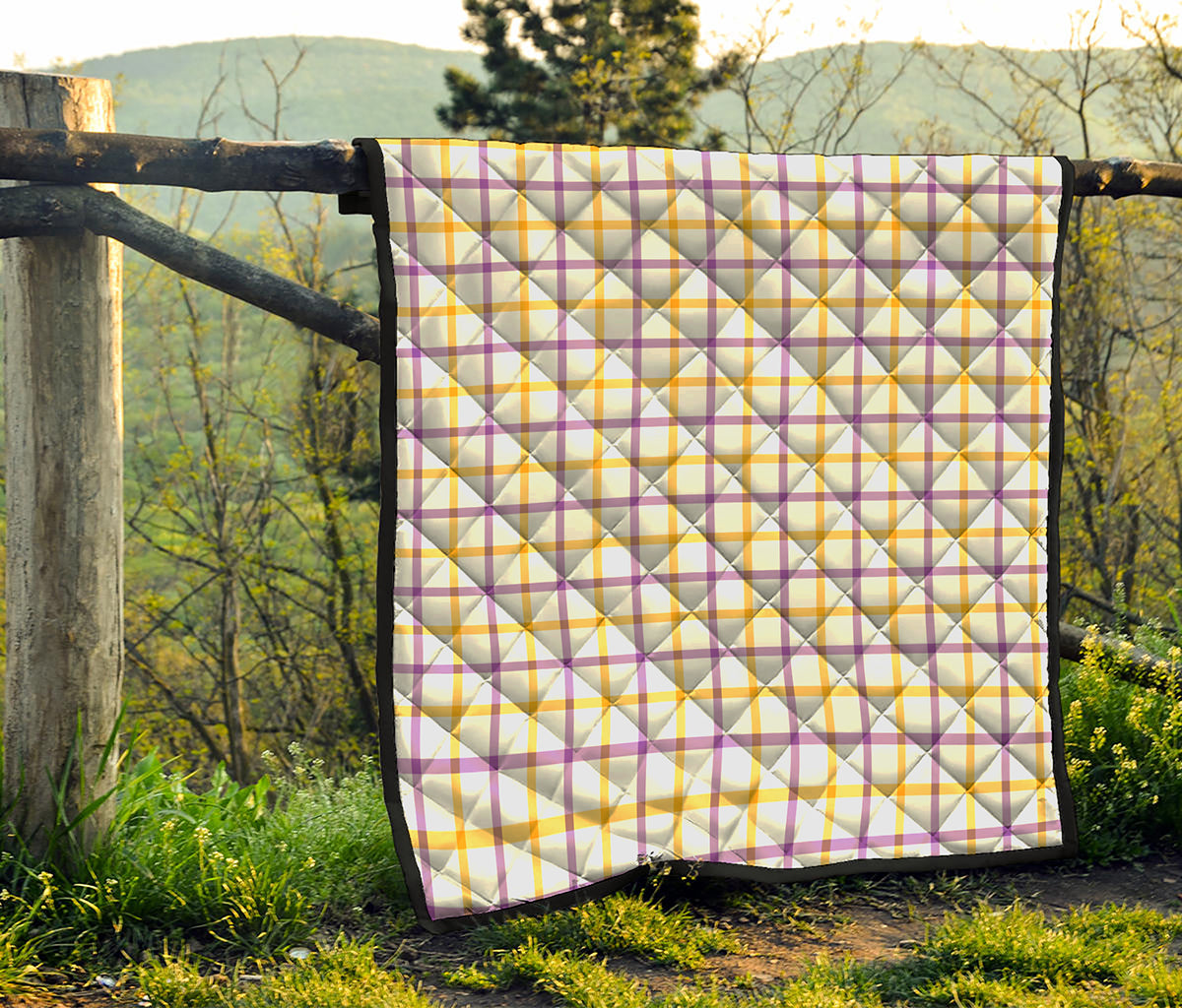 Yellow And Purple Tattersall Print Quilt