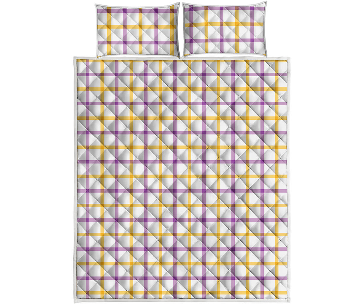 Yellow And Purple Tattersall Print Quilt Bed Set
