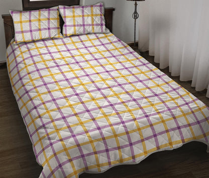 Yellow And Purple Tattersall Print Quilt Bed Set