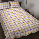 Yellow And Purple Tattersall Print Quilt Bed Set