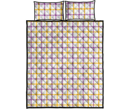 Yellow And Purple Tattersall Print Quilt Bed Set