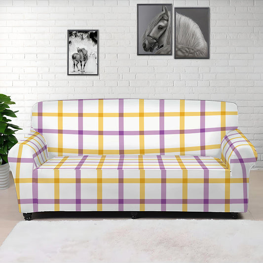 Yellow And Purple Tattersall Print Sofa Cover