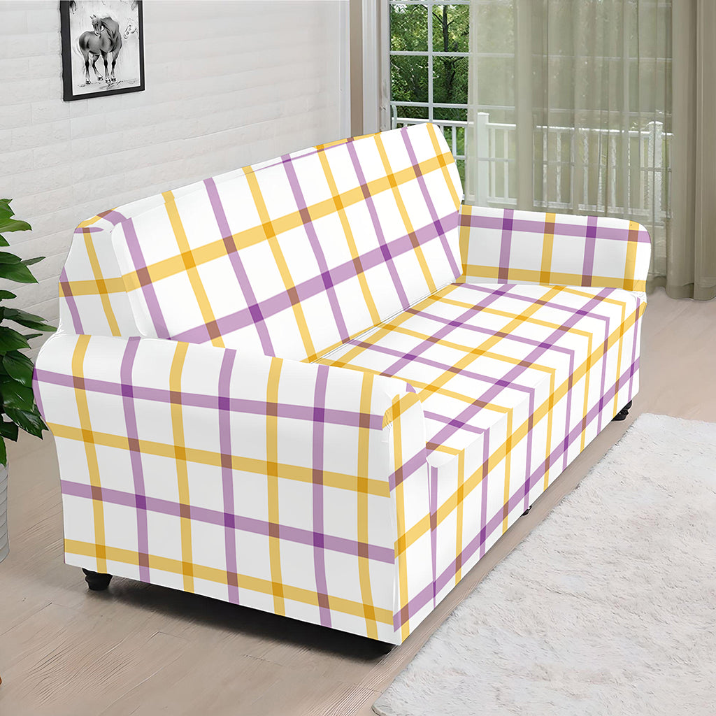 Yellow And Purple Tattersall Print Sofa Cover