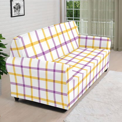 Yellow And Purple Tattersall Print Sofa Cover