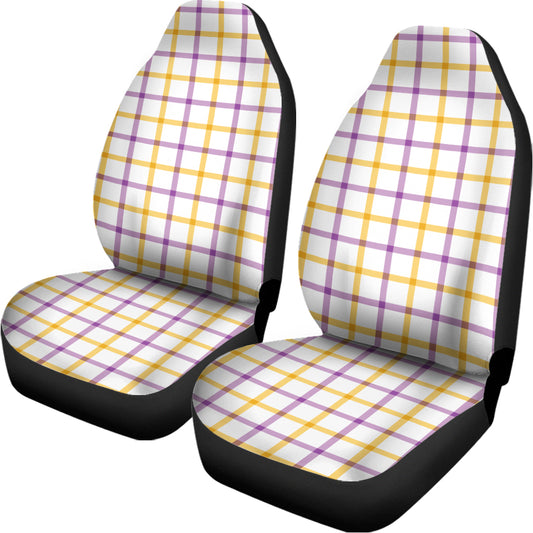 Yellow And Purple Tattersall Print Universal Fit Car Seat Covers