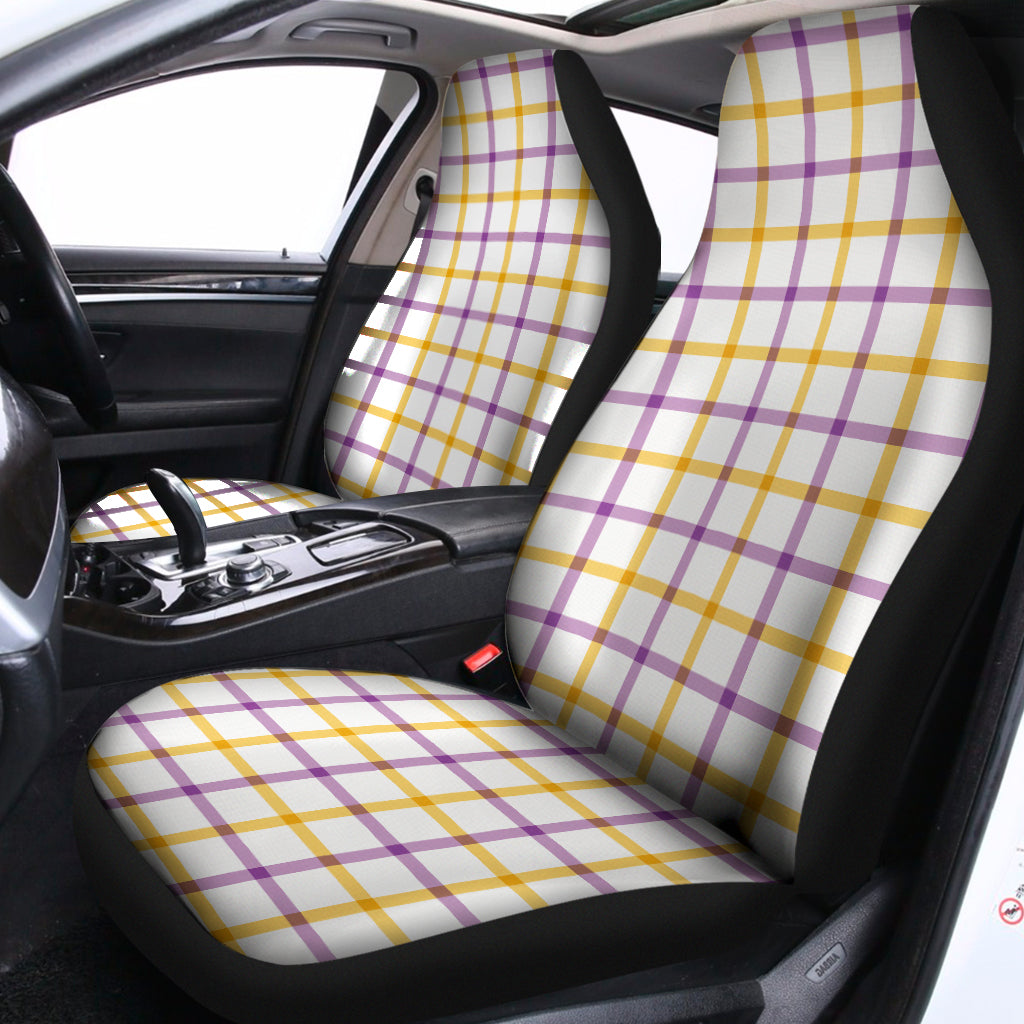 Yellow And Purple Tattersall Print Universal Fit Car Seat Covers
