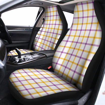 Yellow And Purple Tattersall Print Universal Fit Car Seat Covers