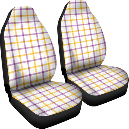 Yellow And Purple Tattersall Print Universal Fit Car Seat Covers