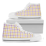 Yellow And Purple Tattersall Print White High Top Shoes