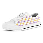 Yellow And Purple Tattersall Print White Low Top Shoes