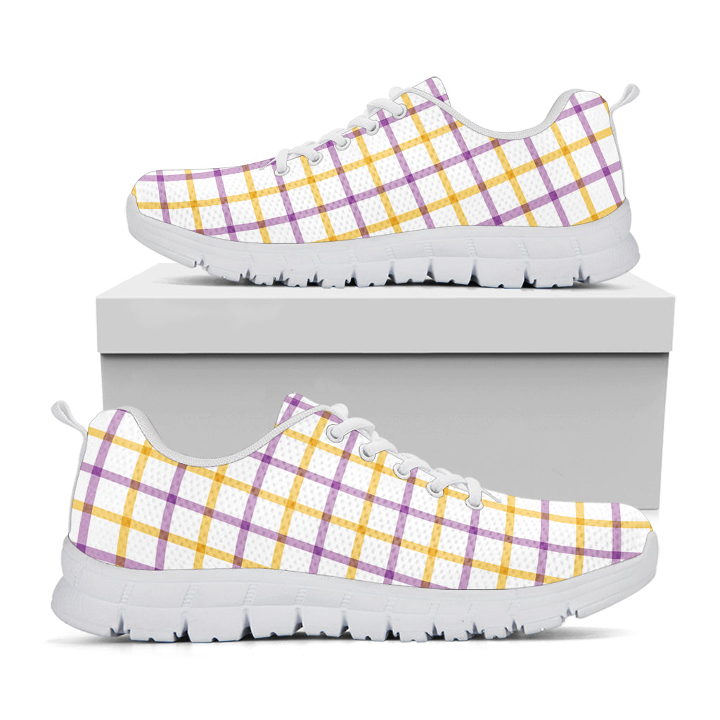 Yellow And Purple Tattersall Print White Sneakers