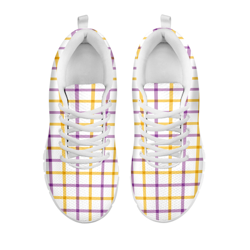 Yellow And Purple Tattersall Print White Sneakers
