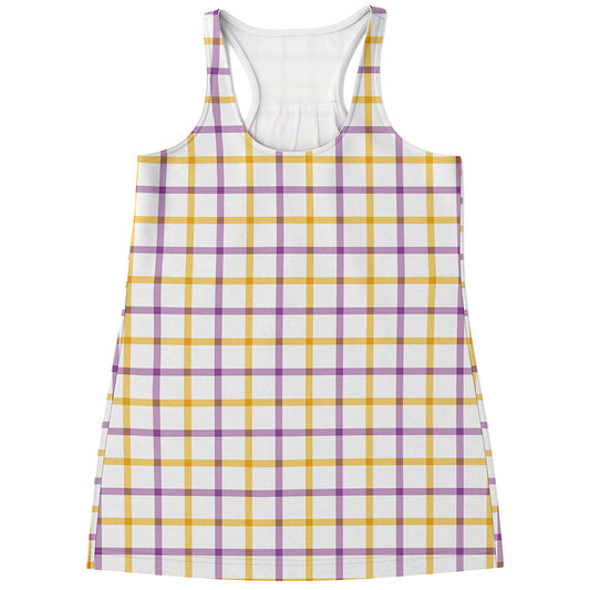 Yellow And Purple Tattersall Print Women's Racerback Tank Top