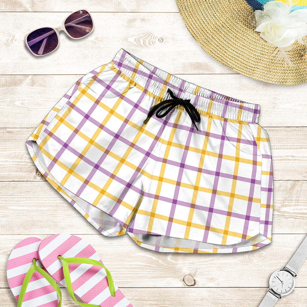 Yellow And Purple Tattersall Print Women's Shorts