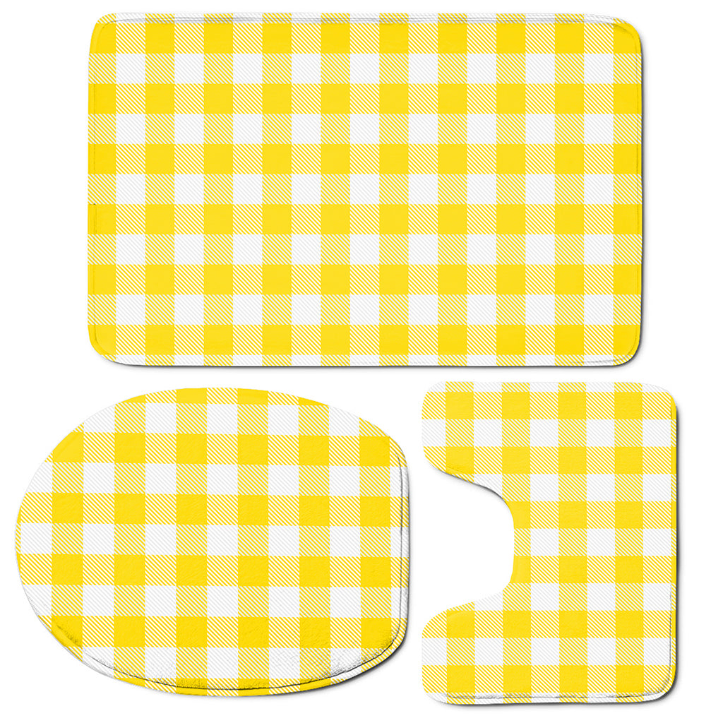 Yellow And White Buffalo Check Print 3 Piece Bath Mat Set