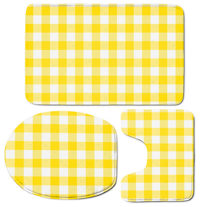 Yellow And White Buffalo Check Print 3 Piece Bath Mat Set