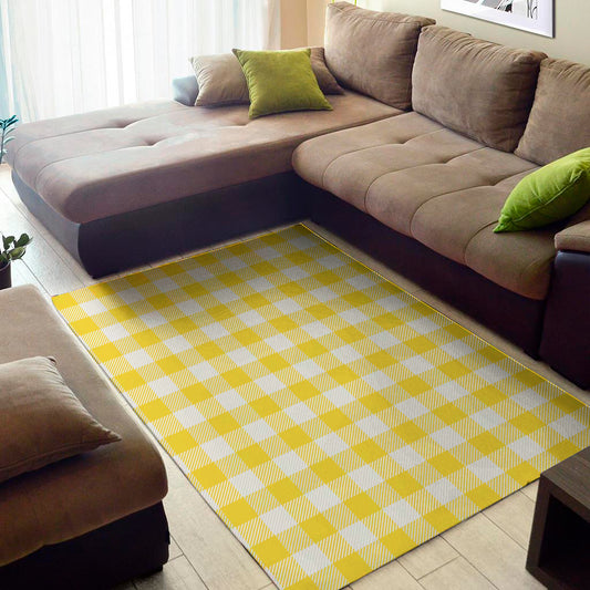 Yellow And White Buffalo Check Print Area Rug