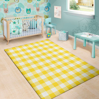 Yellow And White Buffalo Check Print Area Rug