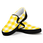 Yellow And White Buffalo Check Print Black Slip On Shoes