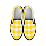 Yellow And White Buffalo Check Print Black Slip On Shoes