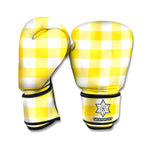 Yellow And White Buffalo Check Print Boxing Gloves