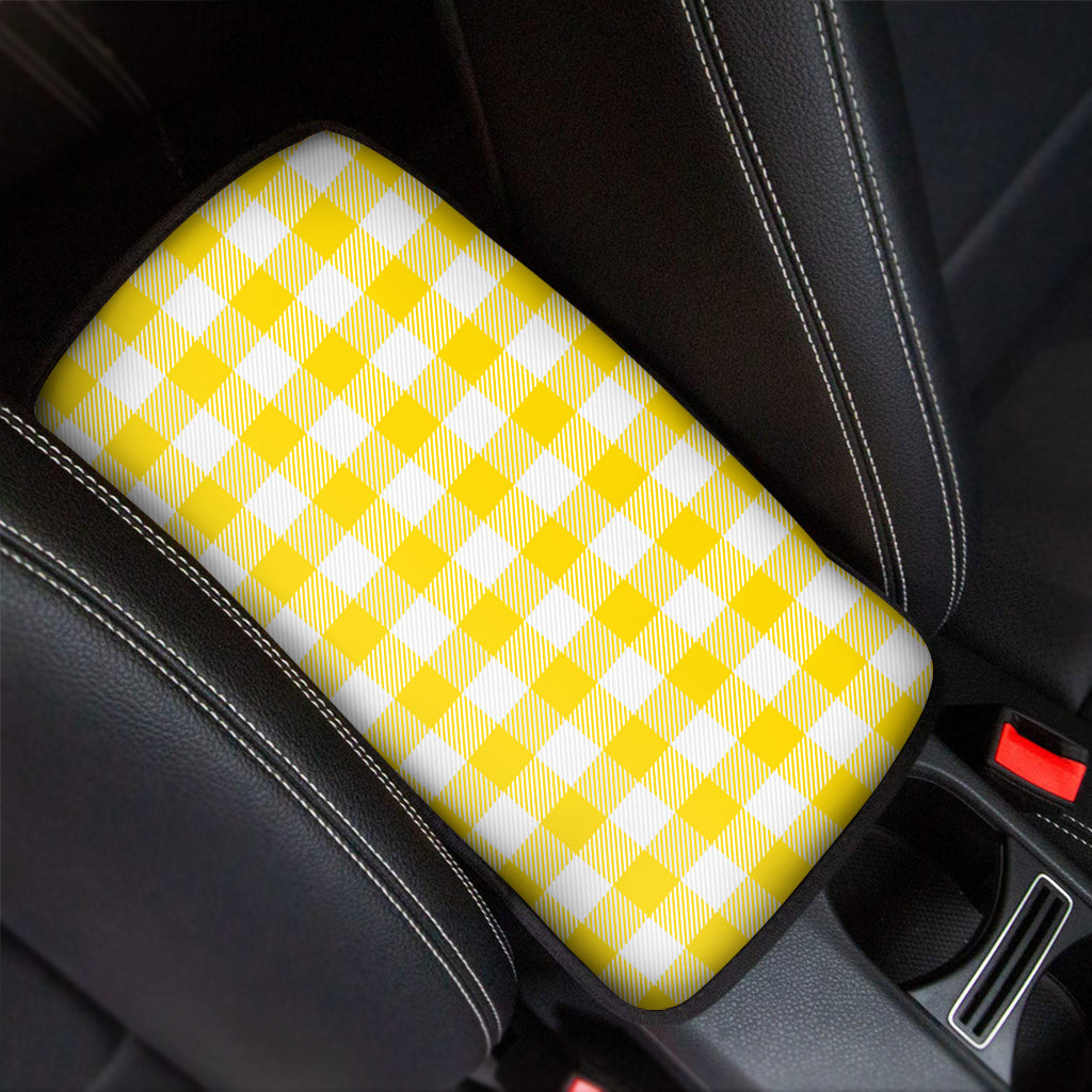 Yellow And White Buffalo Check Print Car Center Console Cover