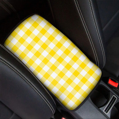 Yellow And White Buffalo Check Print Car Center Console Cover