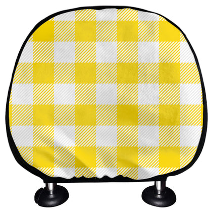 Yellow And White Buffalo Check Print Car Headrest Covers