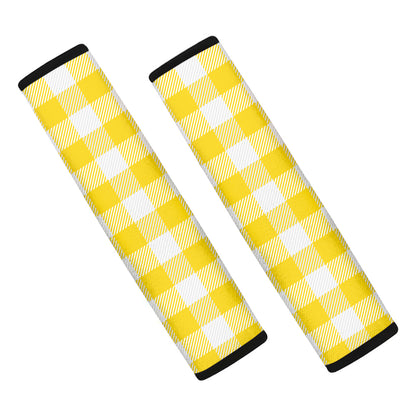 Yellow And White Buffalo Check Print Car Seat Belt Covers