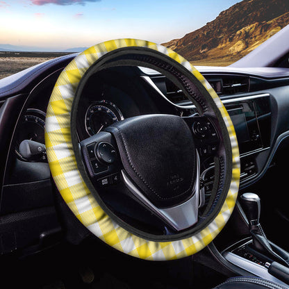 Yellow And White Buffalo Check Print Car Steering Wheel Cover