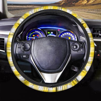 Yellow And White Buffalo Check Print Car Steering Wheel Cover