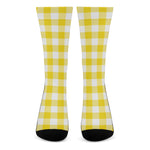 Yellow And White Buffalo Check Print Crew Socks