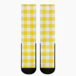 Yellow And White Buffalo Check Print Crew Socks