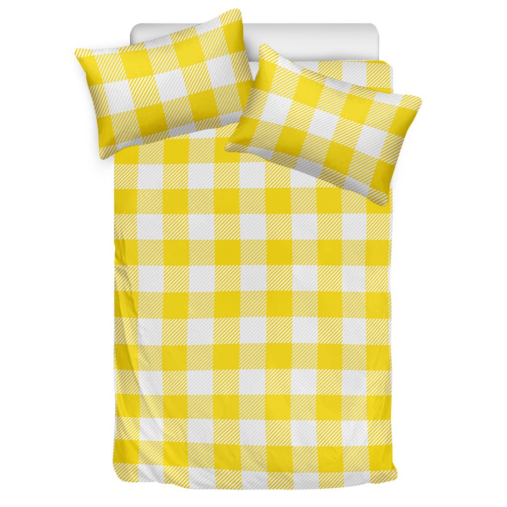 Yellow And White Buffalo Check Print Duvet Cover Bedding Set