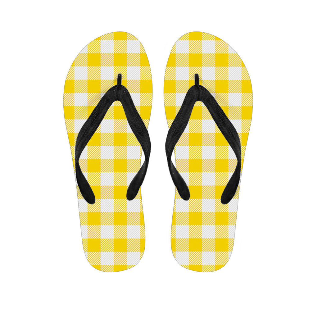 Yellow And White Buffalo Check Print Flip Flops