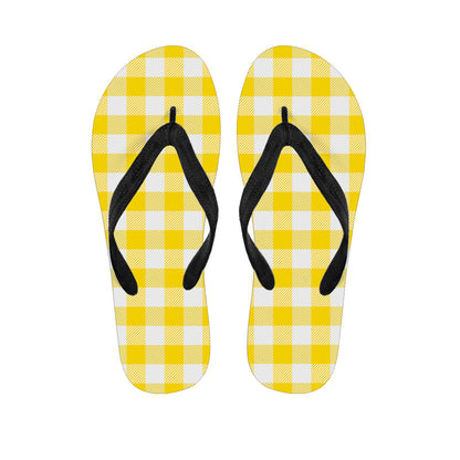 Yellow And White Buffalo Check Print Flip Flops