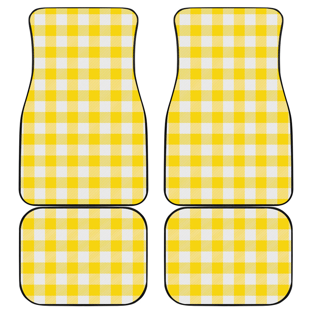 Yellow And White Buffalo Check Print Front and Back Car Floor Mats