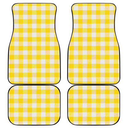 Yellow And White Buffalo Check Print Front and Back Car Floor Mats
