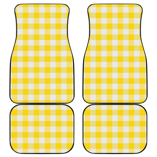 Yellow And White Buffalo Check Print Front and Back Car Floor Mats
