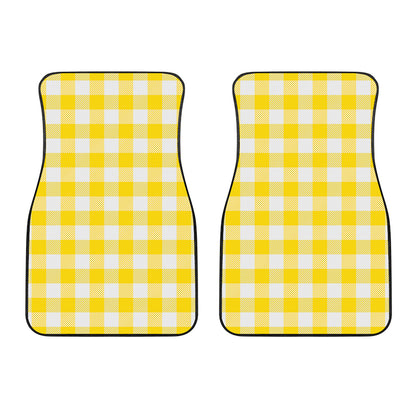 Yellow And White Buffalo Check Print Front Car Floor Mats