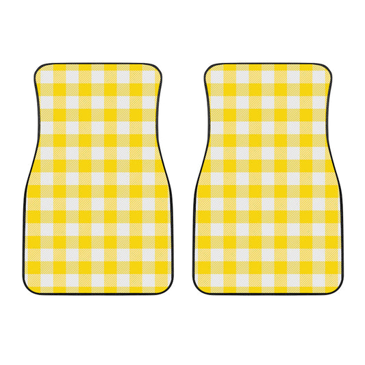 Yellow And White Buffalo Check Print Front Car Floor Mats
