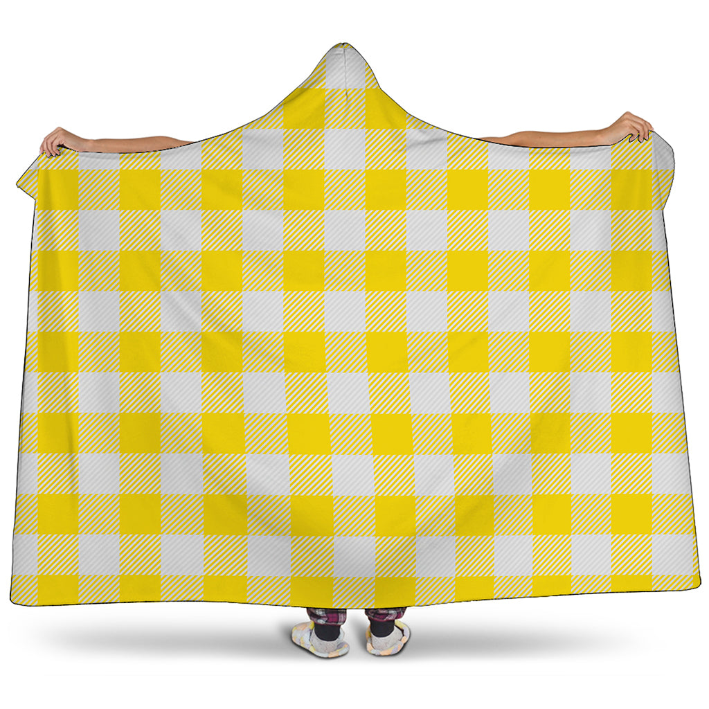 Yellow And White Buffalo Check Print Hooded Blanket