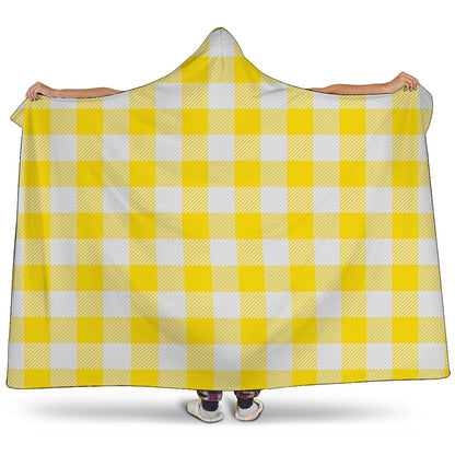 Yellow And White Buffalo Check Print Hooded Blanket