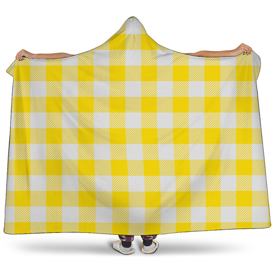 Yellow And White Buffalo Check Print Hooded Blanket